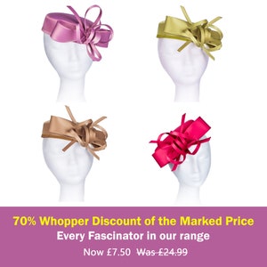 Satin Pillbox Fascinator Clean Defined Simple Classic Shape.Pearlized Finish  Bows & Tails on Cap Shape Hatinator.6 Colors,70% Discounted