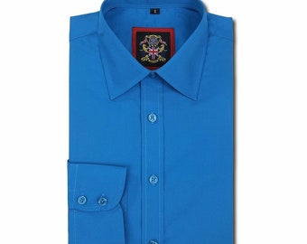 Mens Blue Shirt,TURQUOISE Formal Style or Casual Weekender.Sizes S - 3XL,10 Bright Colors Range Slightly Tapered Fit,Janeo British Apparel