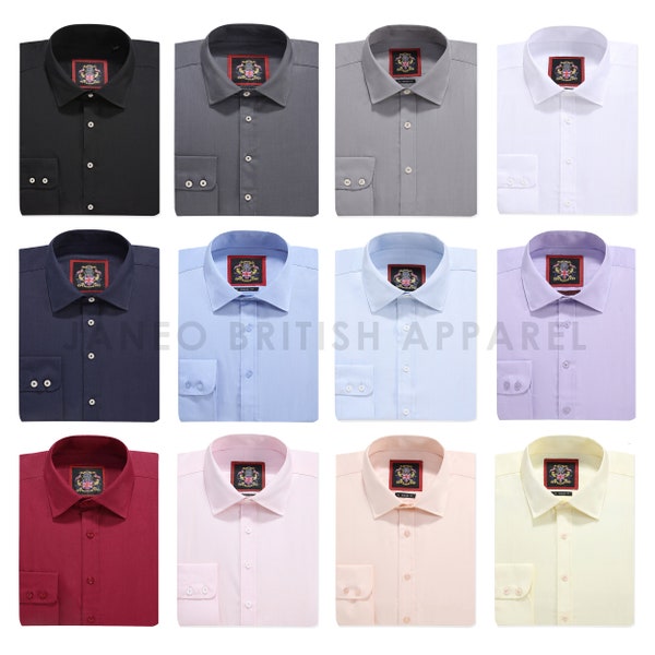 Mens Formal Shirt 13 Colours,Long Sleeve Plain Dress Shirts,Regular Fit Classic Button Cuff Style.Business Wedding Casual,The London Plains