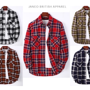 Herren Holzfäller Flanellhemd Baumwolle Karo Karo, Lässige halb gefütterte Patch Pocket Style Tartan Buffalo Vintage Overshirt, Janeo British Apparel