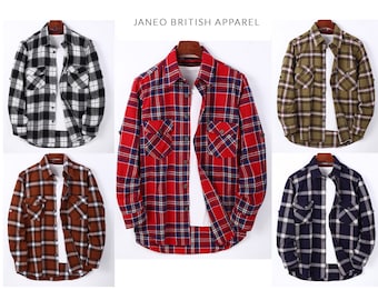 Mens Lumberjack Flannel Shirt Cotton Plaid Check,Casual Half Lined Patch Pocket Style Tartan Buffalo Vintage Overshirt,Janeo British Apparel