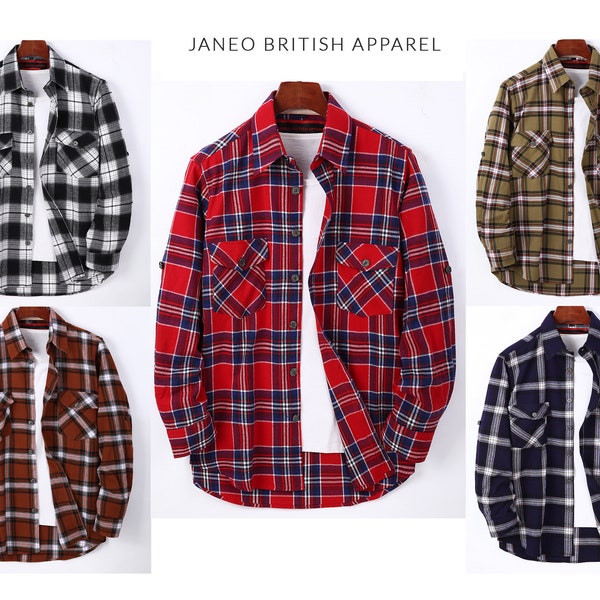 Mens Lumberjack Flannel Shirt Cotton Plaid Check,Casual Half Lined Patch Pocket Style Tartan Buffalo Vintage Overshirt,Janeo British Apparel