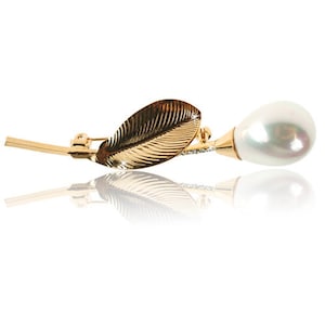 Vintage Art Deco Pearl Drop Brooch Pin,Rhodium or 14K Gold Plated with Swarovski Crystal Elements,Lapel Christmas or Anniversary Gift Her