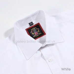 Mens Formal Long Sleeve Stripe Shirt.Single & Double Cuff Option,Regular Fit Business Work Dress. White The Canterbury.(4 Colors Total)