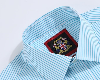 TM Lewin Collarband Shirt | Collarband Tunic Shirt | Blue/green Pin-stripe  Shirt - Etsy