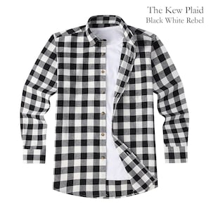 Mens Flannel Shirt Lumberjack Black White Cotton Plaid Check Vintage Tartan Buffalo Jacket Chemise Camisa 2Styles The Madras or The KewPlaid