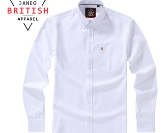 Mens Oxford Shirt Classic Warm White,Real Oxford Weave Fabric,by Janeo British Apparel.Luxurious Soft Wrinkle Free.Casual Weekender Attire