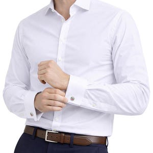 Mens White Formal Shirts,Wedding Business Long Sleeve Plain Shirts Single & Double Cuff Options,Regular Fit.The London Plains.13 Colours
