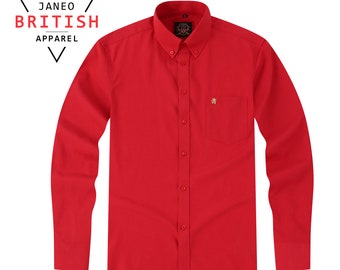 Mens Oxford Shirt Cherry Ruby Red Colour,Real Oxford Weave Fabric,by Janeo British Apparel.Luxurious Soft Wrinkle Free.Casual Weekend Attire