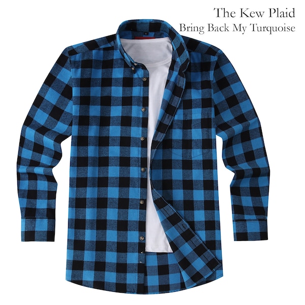 Chemise de bûcheron homme flanelle bleu marine à carreaux surchemise veste surchemise 2 styles The Madras semi-doublé poches Buffalo ou The Kew Plaid