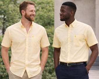 Mens Short Sleeve Oxford Shirt Plain or Stripe,Classic Fit,Button Down Collar & Pocket. Holiday Apparel Leisure Shirts Janeo British Apparel