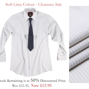 Mens Formal Long Sleeve Stripe Shirt.Single & Double Cuff Option,Regular Fit Business Work Dress. Lime The Windsor. (7 Colors Total)