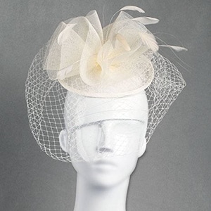 Classic Wedding Veiled Fascinator. Swirled Soft Cones Fascinator for Weddings, Mourning Dress or the Races, Netting and Feathers