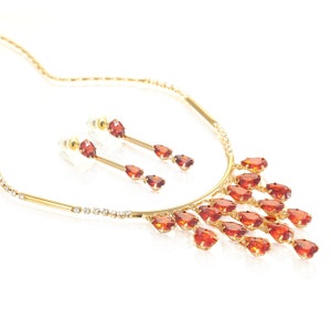 Tear Drop Crystal Necklace + Earrings Jewellery Set,Swarovksi Crystal Elements,14K Gold Chain, Anniversary Christmas Gift Idea for Her