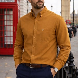 Oxford-hemd heren mosterd goud caramel,echt oxfordweefsel,van Janeo British Apparel.Luxe zachte kreukvrij.Casual weekendkleding