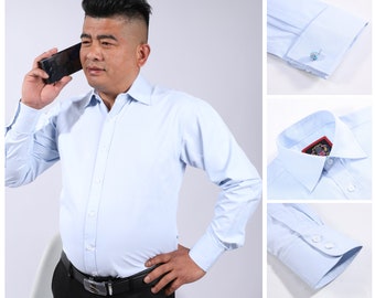 Mens Formal Shirt SKY BLUE Long Sleeve - Single & Double