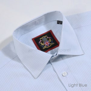 Camisa formal de rayas de manga larga para hombre. Opción de puño simple y doble, vestido de trabajo de negocios de ajuste regular. Azul cielo The Canterbury. (4 colores en total)