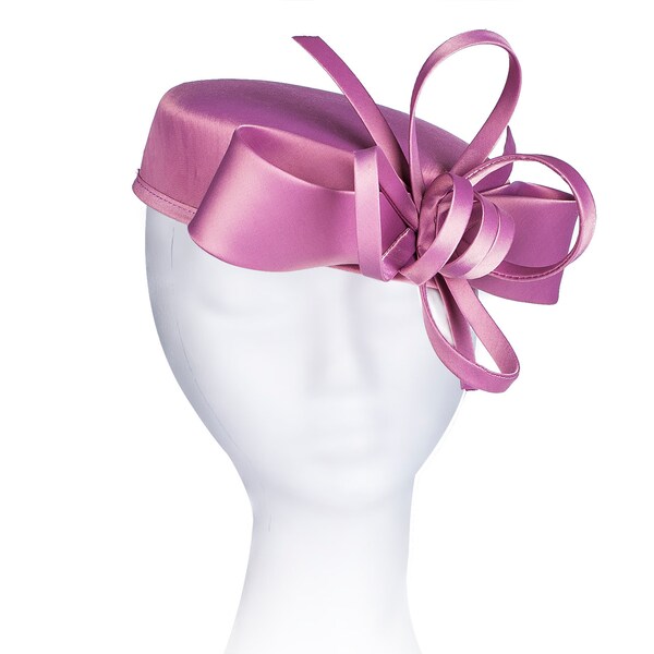 Janeo Kate Pillbox Fascinator Hat Headwear. Classic, Crisp and Clean Shape with Bows. Pearlised Satin Pill Box in 5 Colours