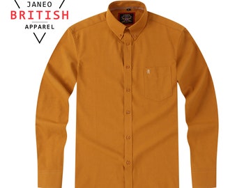 Mens Oxford Shirt Mustard Gold Caramel,Real Oxford Weave Fabric,by Janeo British Apparel.Luxurious Soft Wrinkle Free.Casual Weekend Attire