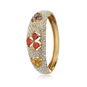 Crystal Cuff Bangle Sieraden, Swarovski Crystal Element 3 Leaf Klaver Hart, 14K Vergulde Bracelet.Gift Idee voor haar kerstverjaardag