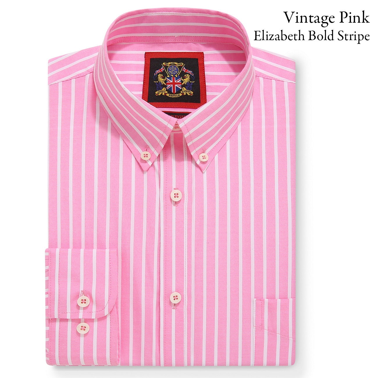【フランス製】OLD ENGLAND Pink Stripe Shirts Mens PINK Stripe Oxford Shirt Button Down Collar,office or
