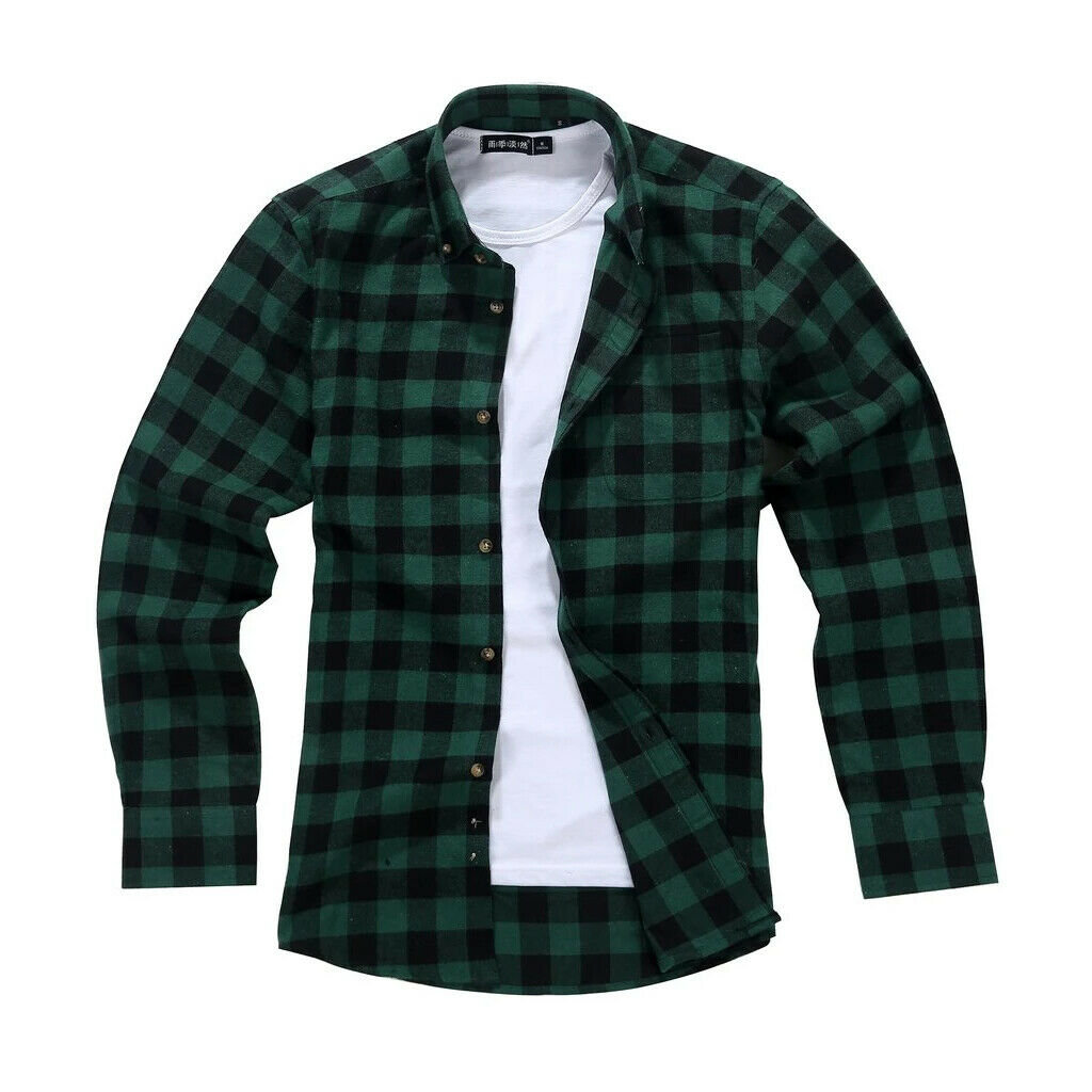 Mens Vintage Lumberjack Flannel Shirt Checked Plaid 