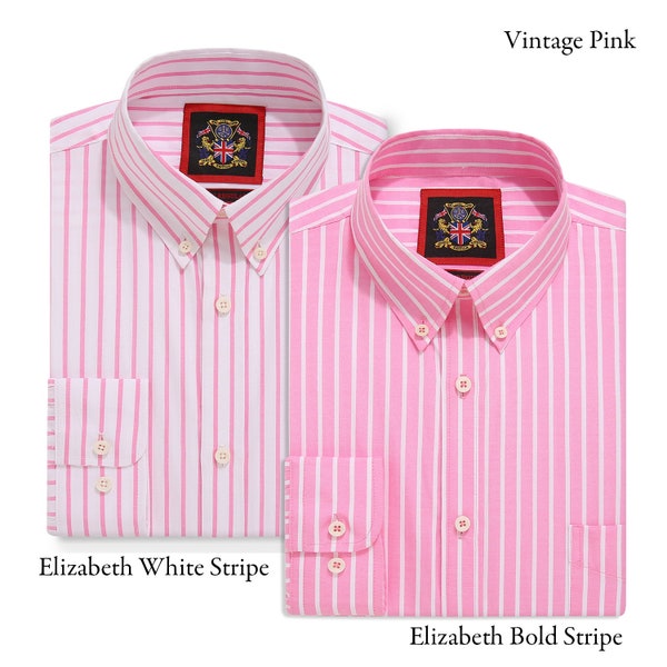 Mens PINK Stripe Oxford Shirt Button Down Collar,Office or Casual.Single or Twin Pack,The Elizabeth Striped Shirt By Janeo British Apparel