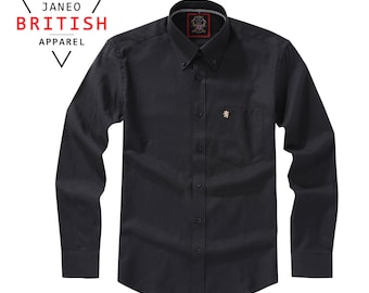 Mens Oxford Shirt Jet Black Noir,Real Oxford Weave Fabric,by Janeo British Apparel.Luxurious Soft Wrinkle Free.Casual or Friday Work Attire