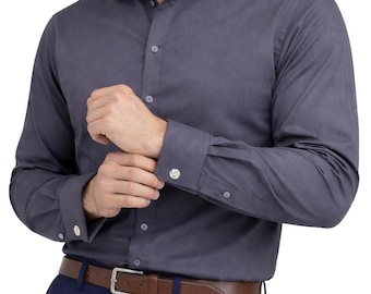 Formelles graues Herrenhemd, reguläre Passform, Langarm, schlichte Hemden-13 Farben zur Auswahl. Einzel- und Doppelmanschette Business Dress.The London Plains