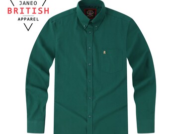 Mens Oxford Shirt Pine Green Colour,Real Oxford Weave Fabric,by Janeo British Apparel.Luxurious Soft Wrinkle Free.Casual Weekender Attire