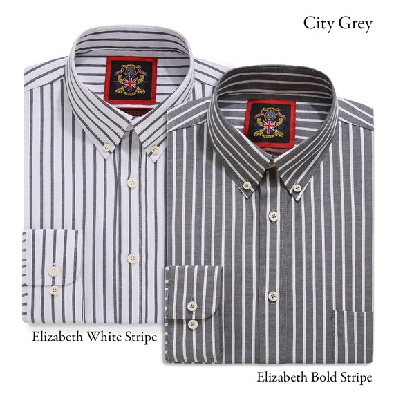 Mens Oxford GREY Stripe Shirt Button Down Collar,office or