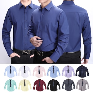Mens Formal Shirt 13 Colours,Long Sleeve Plain Dress Shirts,Regular Fit Classic Button Cuff Style.Business Wedding Casual,The London Plains