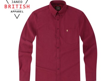 Mens Oxford Shirt Claret Burgundy Wine,Real Oxford Weave Fabric,by Janeo British Apparel.Luxurious Soft Wrinkle Free.Casual Weekend Attire