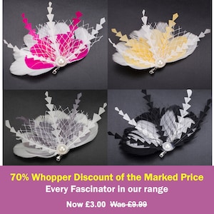 Miniature Pin Brooch Style Fascinator Headwear Decoration or Brooch Pin Shaped Ostrich Feathers,Cerise,Black,Gold or Grey - 70% Discounted