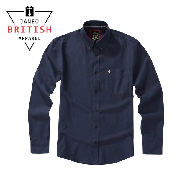 Mens Oxford Shirt.Navy Blue Original Oxford Weave Fabric by Janeo British Apparel.Luxurious,Soft Wrinkle Free.Casual or Friday Work Attire