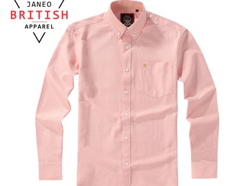 Mens Oxford Shirt Apricot Pastel Peach,Real Oxford Weave Fabric,by Janeo British Apparel.Luxurious Soft Wrinkle Free.Casual Weekender Attire