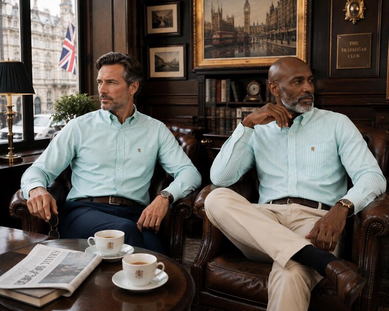 Puede incluir: Dos camisas de manga larga con botones en color verde menta claro, una lisa y otra con finas rayas verticales blancas. Ambas camisas presentan un peque&ntilde;o escudo bordado en el bolsillo izquierdo del pecho, cuello cl&aacute;sico y pu&ntilde;os abotonados.