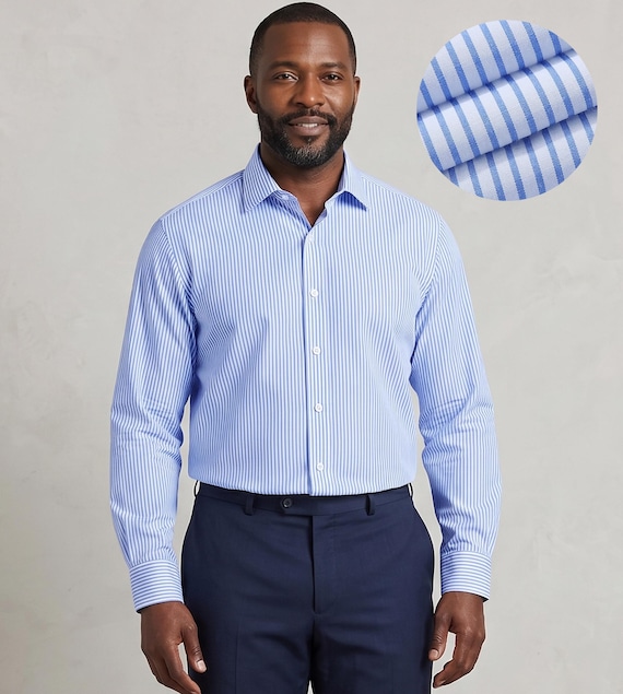 Windsor Fine Stripe Formal Shirt, Double & Single Cuff Long Sleeve, Traditional Tailoring, Casual, Special Occasion. Sky Blue