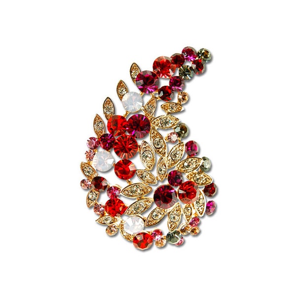 Vintage Paisley Jewellery Brooch Pin embellished with Swarovski Crystal Elements,14K Gold Our Finest Lapel Brooch Pin Great Gift Christmas