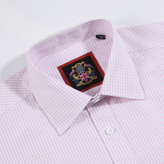 mens pink check dress shirt Pink and White Check Mens Slim Fit Designer Dress Shirt