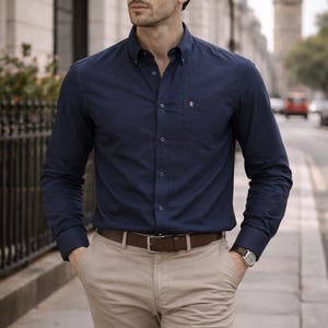 Mens Oxford Shirt.Navy Blue Original Oxford Weave Fabric by Janeo British Apparel.Luxurious,Soft Wrinkle Free.Casual or Friday Work Attire