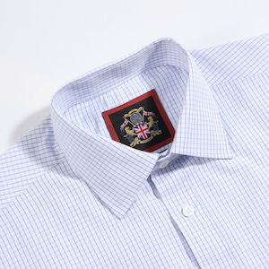 Mens Checkered Shirt,White and Blue Check Pattern. Single & Double Cuff Options,Regular Fit,Wedding,Work Shirts,The Hampton.Clearance SALE