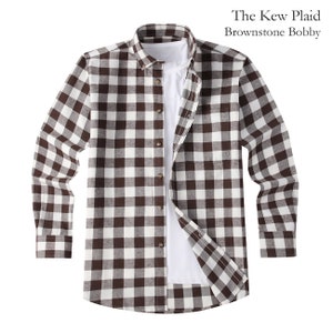 Flannel Shirt Men Lumberjack Brown Vintage Check Overshirt Jacket Camisa Chemise 2 Styles Madras Half Lined Buffalo Pockets or The Kew Plaid