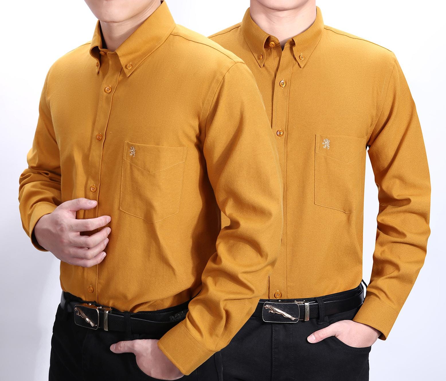 GIANZEN Men's Loose-Fit Long-Sleeve Untucked Cotton Linen Business Casual  Button Down Shirt With Pocket, Light Brown, XS, image size:1556x1330