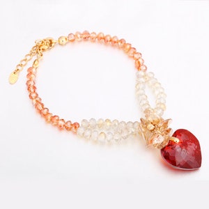 Crystal & Beads Bracelet Jewellery,Swarovski Crystal Element Love Heart Charms Semi precious Jewelry,Gift Idea for Anniversary and Christmas