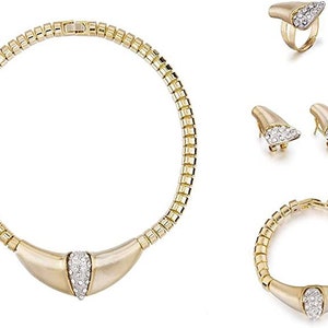 Choker Necklace 4 Pieces Jewellery Set.14K Gold Brushed Plated,Swarovski Crystal Elements. Necklace,Earrings,Bracelet & Ring. Amazing Value!