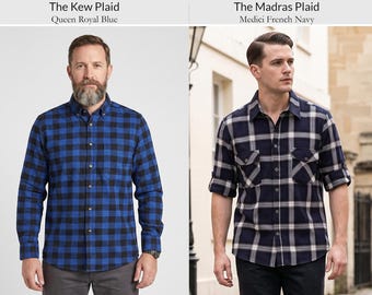 Flannel Shirt Mens Lumberjack Navy Royal Plaid Check Jacket