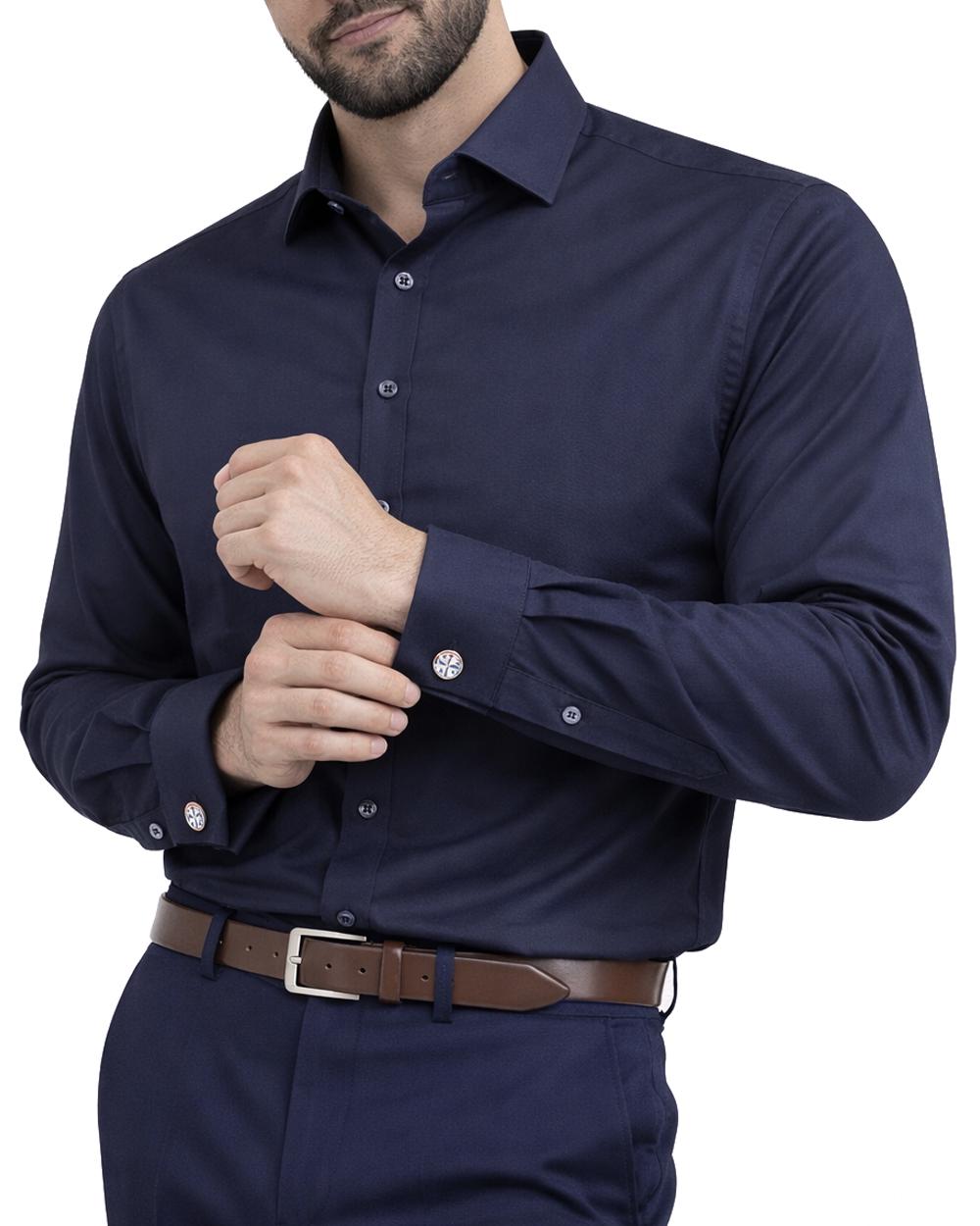 men's navy blue dress shirt goTIELESS Ultimate Dress Shirt (Navy)