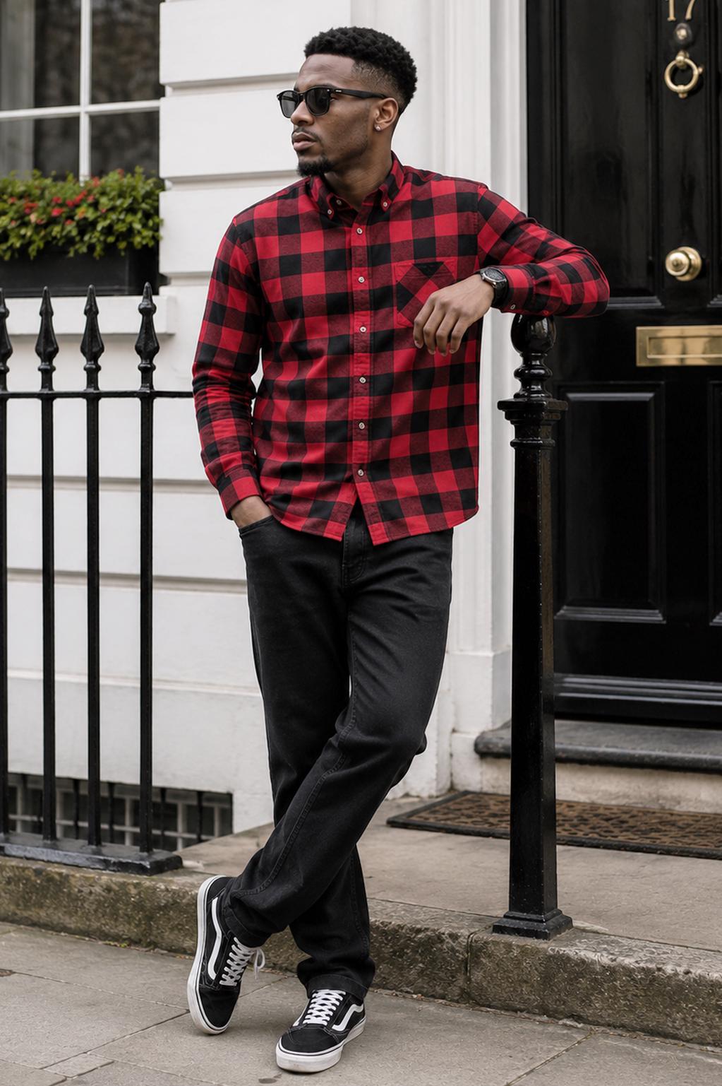 Vintage Mens Lumberjack Flannel Cotton Shirt Checked Plaid Tartan