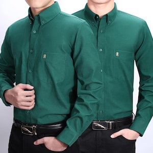 Mens Oxford Shirt Pine Green Colour,Real Oxford Weave Fabric,by Janeo British Apparel.Luxurious Soft Wrinkle Free.Casual Weekender Attire
